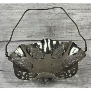 Leonard Silver Plated Pierced Perforated Candy Nut Dish Tray w/ Handle